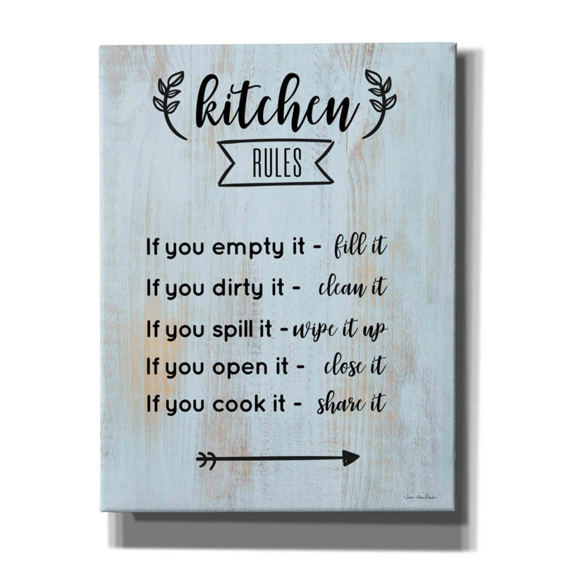«Kitchen Rules» par Seven Trees Design - Art textuel sur toile tendue, H 34 po x l 26 po x P 1,5 po
