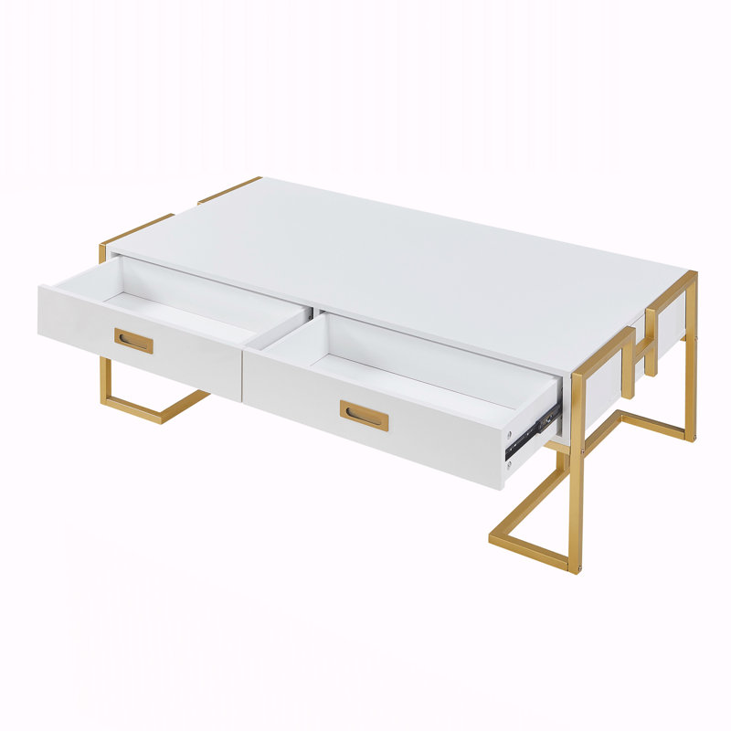 Table basse moderne moderne à 4 tiroirs, Blanc
