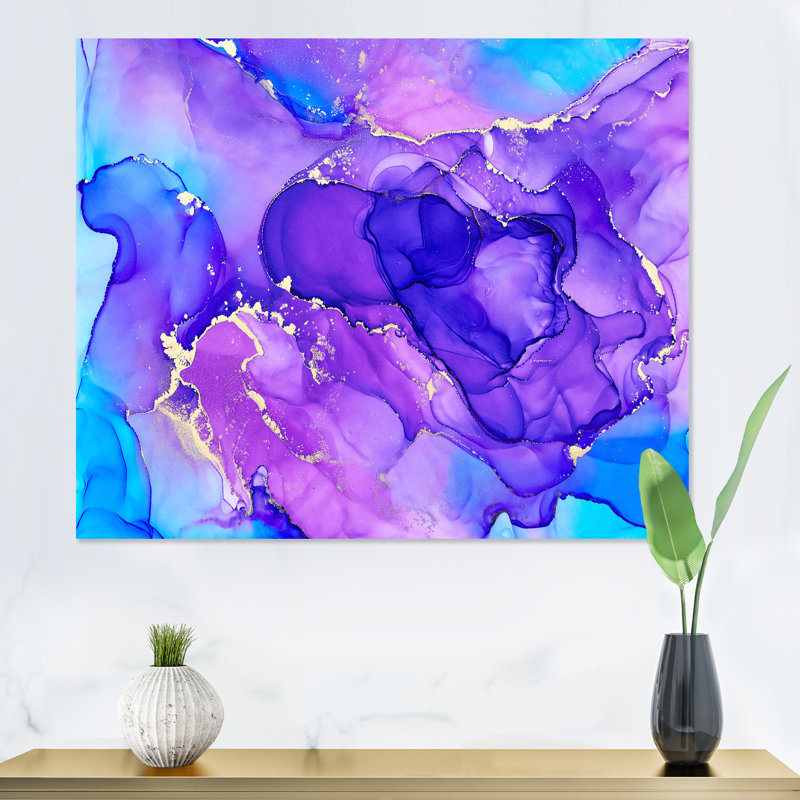 «Blue and Purple Luxury Abstract Fluid Art», reproduction sur toile, H 12 po x l 20 po, Toile tendue
