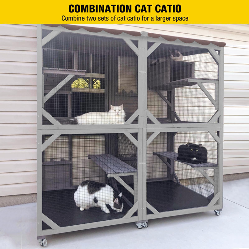 Camdyn Outdoor Cat Catio Enclosure with Wheels, Movable Outdoor Cat House Cat Cage with Upgraded Resting Box, Waterproof Cover