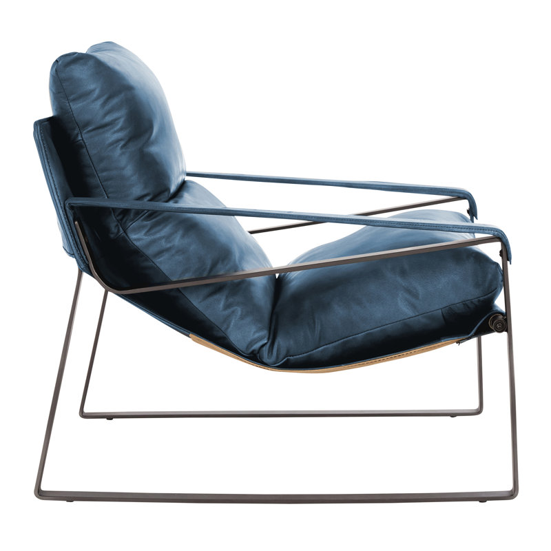 Morgan Accent Chair, Blue Genuine Leather