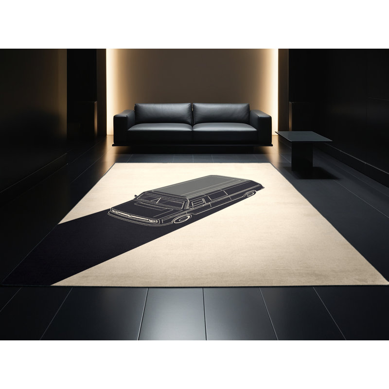 Soft Plush Eddleman Delivery Van Modern & Contemporary Area Rug in Beige – Black Binding, 3x5