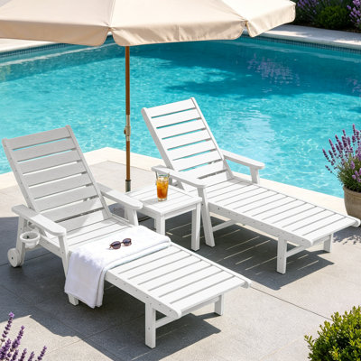 Waterproof & Lightweight Patio Chaise Lounge Set, Adjustable Polyresin Outdoor Loungers for Poolside, Deck and Garden