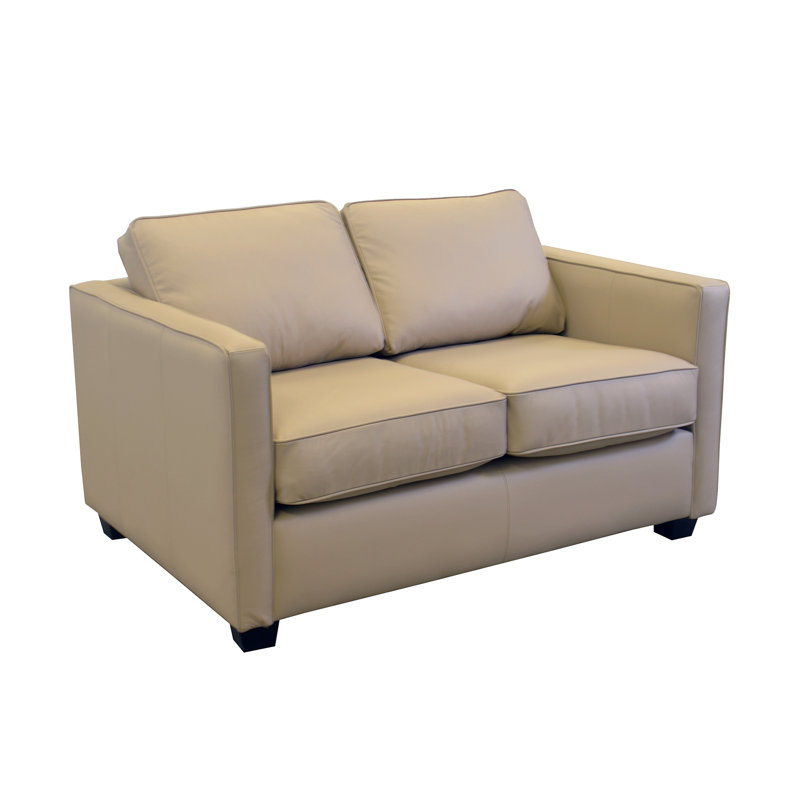 Causeuse à accoudoirs carrés en cuir véritable 58 po Ramdas, Cuir véritable vanille Burnham