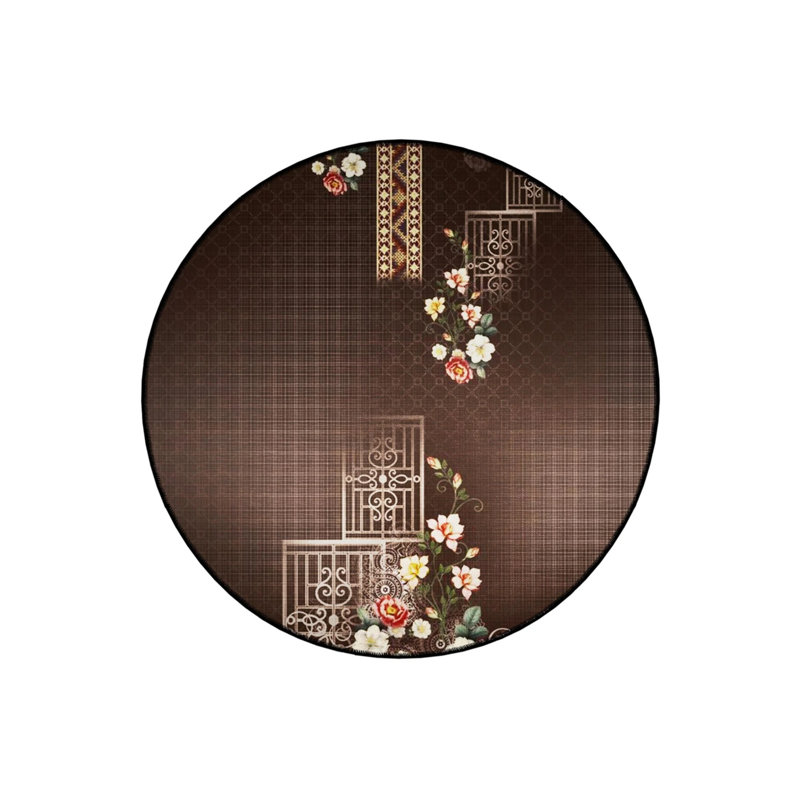Colorful Themed Geometric Motif Floral Patterned Round Woven Base Vintage Decorative Carpet, Round 2'8"