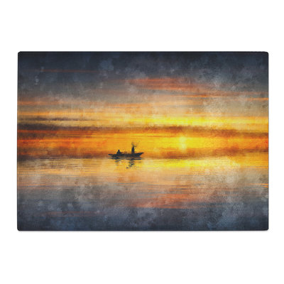 Tempered Glass a Boat at Sunset Painting Chopping Board