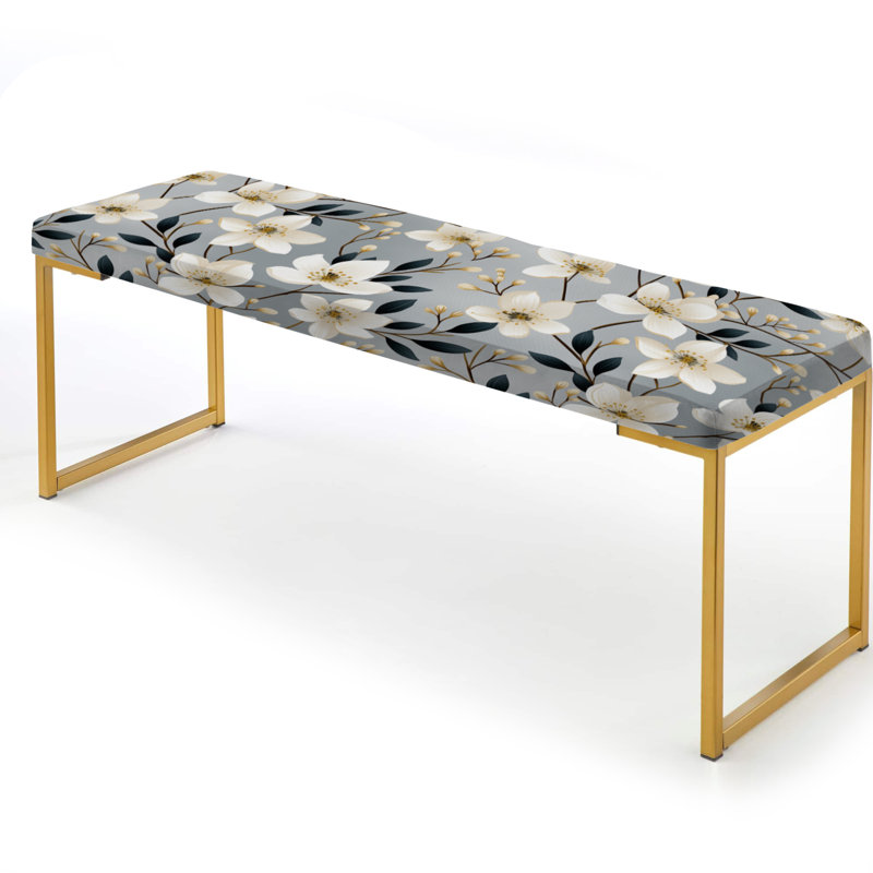 Minimalisme avec motif de fleurs grises et beiges - Banc rembourré floral doré