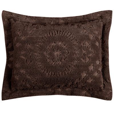 Rio Collection 100% Cotton Chenille Tufted Standard Pillow Sham, Medallion Design, Soft Breathable Decorative Pillow Cover, OEKO-TEX Certified, Machine Washable, All-Season , 21" x 27", Chocolate