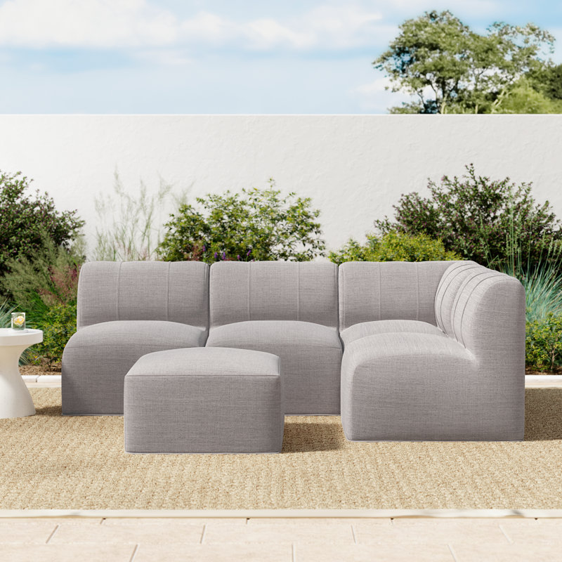 Praia 96" Sunbrella® Outdoor Sofa with Ottoman, Cast Silver Sunbrella®