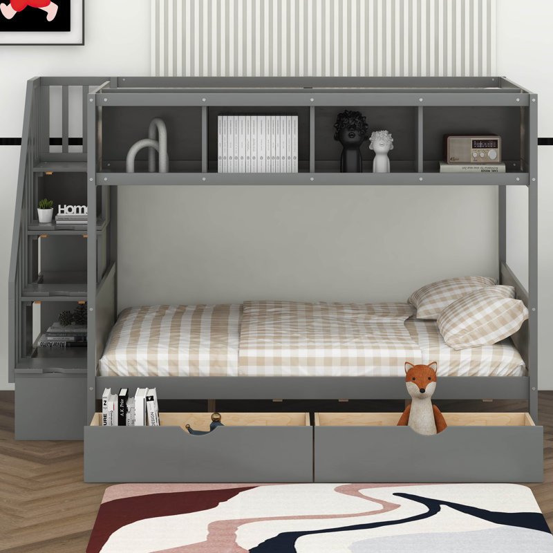 Javarrion Kids Twin Over Full Bunk Bed, Gray