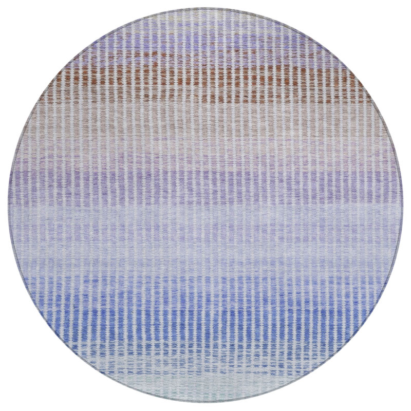 Machine Washable Indoor/Outdoor Chantille ACN2313 Stripes Rug, Round 8'