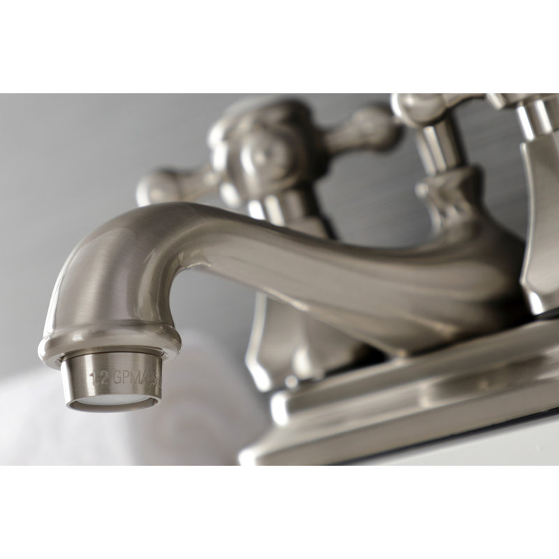Robinet de salle de bain central à 4 poignées à 3 trous à fixation sur le comptoir en laiton Kingston, Nickel brossé
