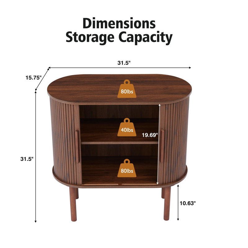 Walnut Fluted MDF Sideboard Buffet Cabinet with Slide Doors