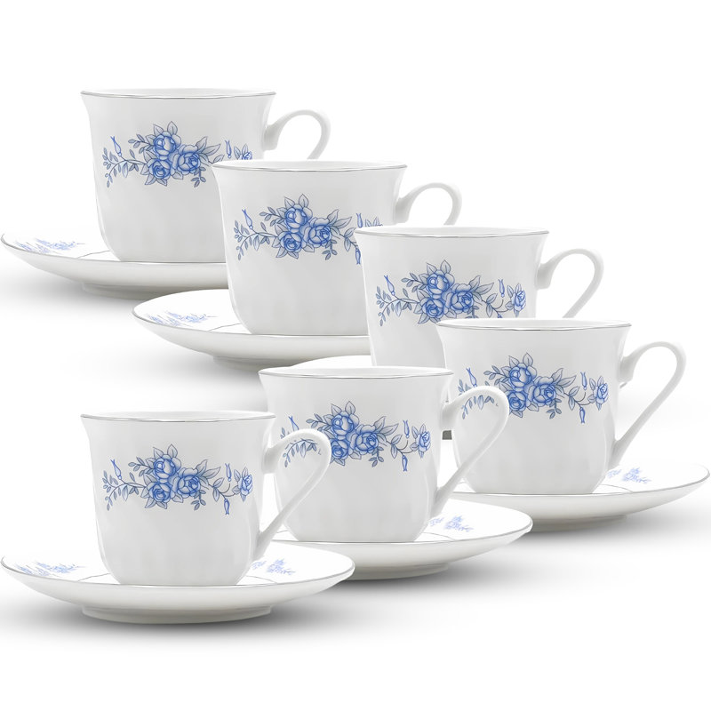 Ensemble tasse à thé et soucoupe en porcelaine Quiana, garniture florale et argent sterling