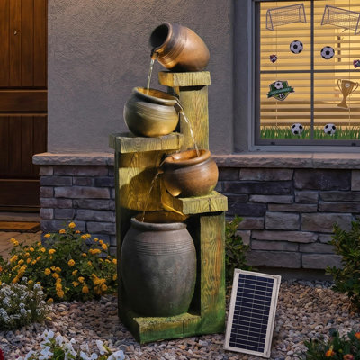 Fontaine de jardin solaire à 36 niveaux H 36,6 ", résine résistante aux intempéries avec lumières DEL chaudes pour décoration de patio