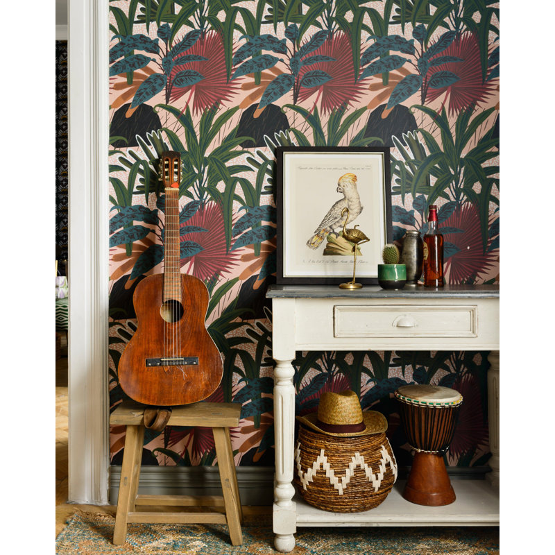 Cubana Floral Wallpaper Roll, Taupe/Green/Red