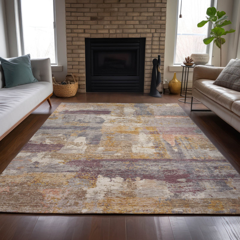 Tapis abstrait intérieur / extérieur lavable à la machine Jacinto ACN2147, Rectangle 9 pi x 12 pi