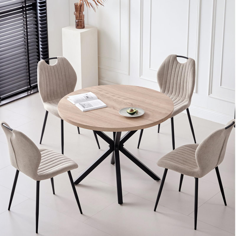 39" Round Dining Table Set For 4, Mid Century Kitchen Table With 4 Velvet/Fabric Upholstered Dining Chairs For Apartment Living Room Space Saving