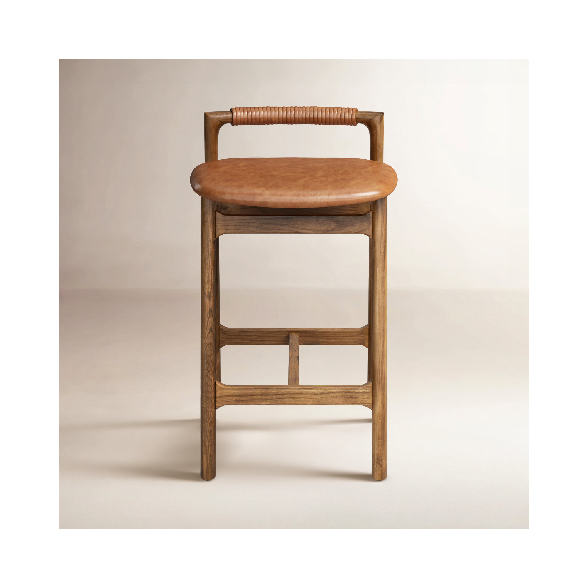 Solene Leather Stool, Lamont Nettlewood, Counter Stool (26" Seat Height), Haven Tobacco/Genuine Leather