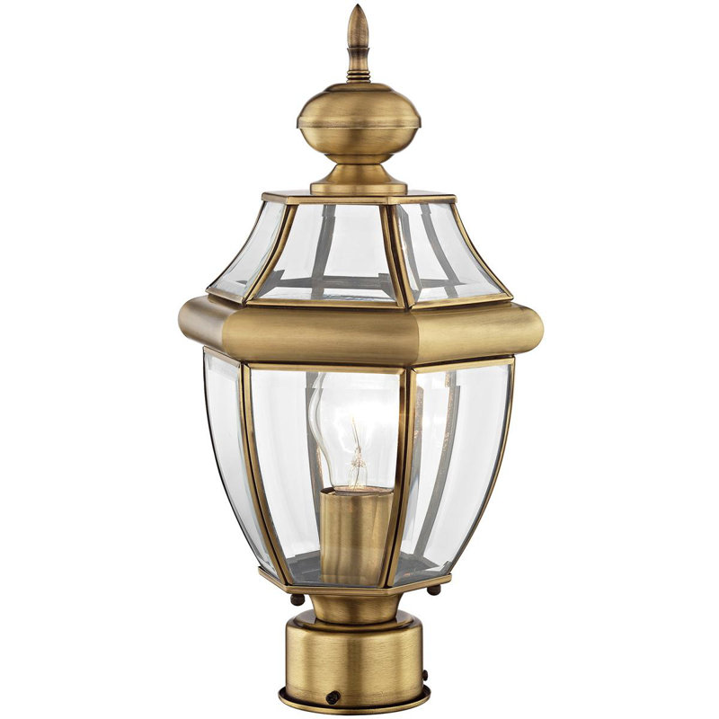 Outdoor Post Lantern Pendant Lighting Fixture - with Clear Glass Shade, Antique Brass