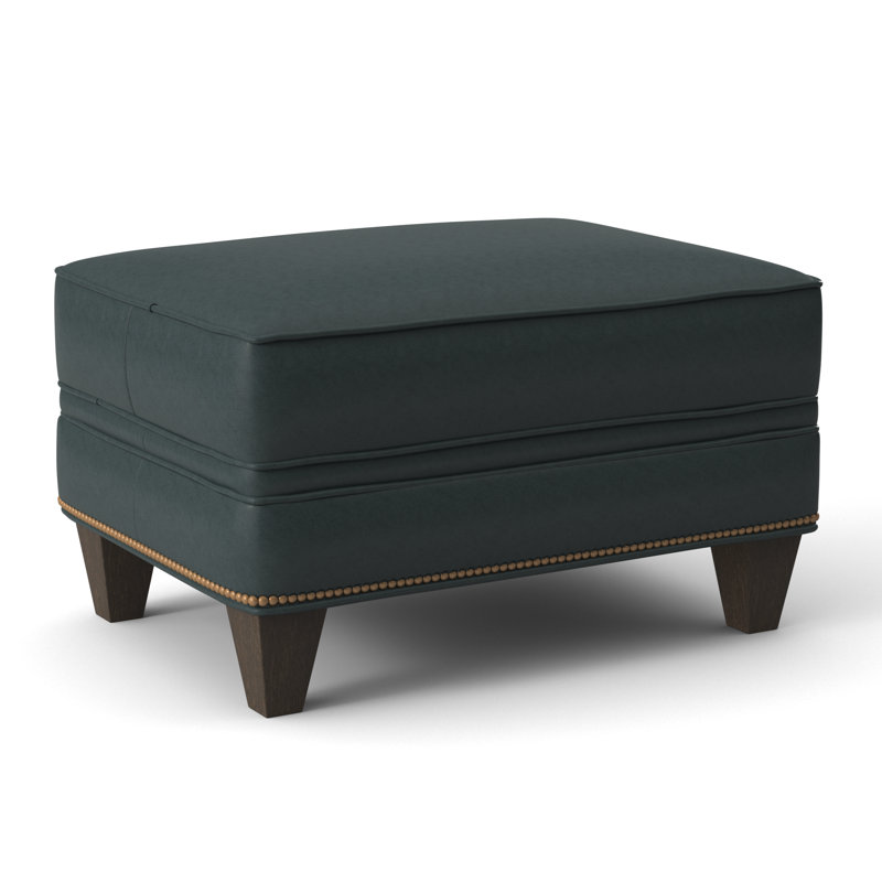 Taraval Ottoman, Aline Fumo Genuine Leather, Cobblestone, French Natural