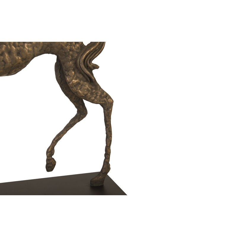 Bronze Prancing Horse Sculpture on Black Metal Base