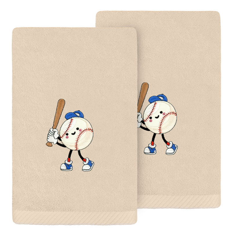Baseball Player - Embroidered Luxury 100% Turkish Cotton Hand Towels (Set Of 2), Sand