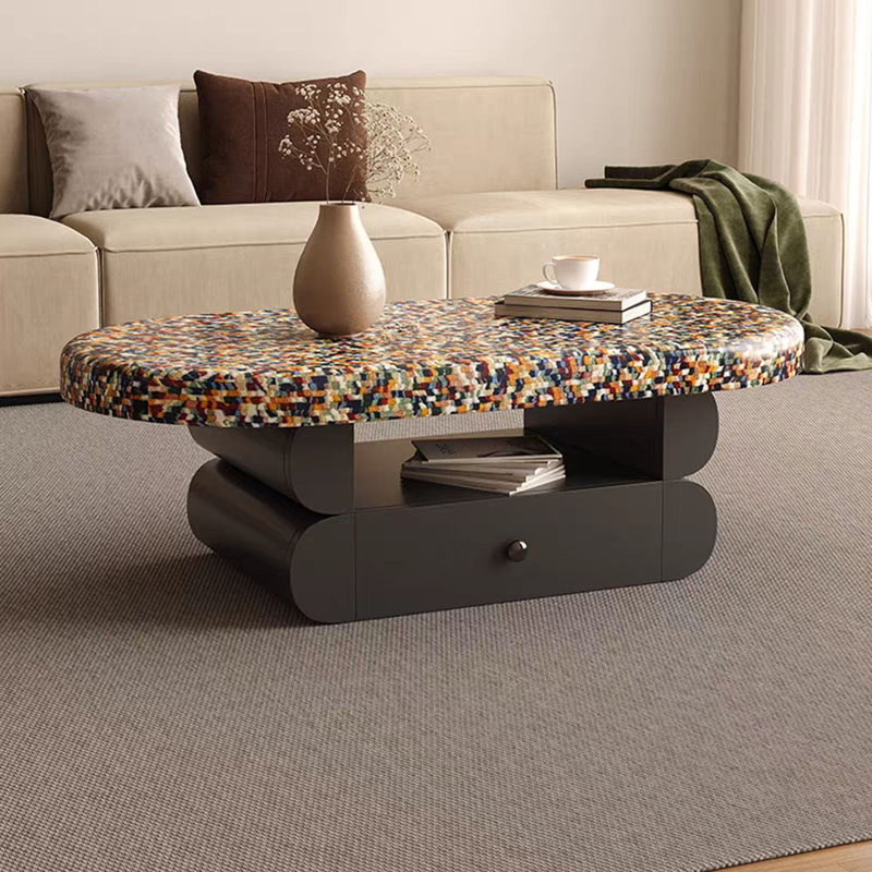 table basse vent petit appartement arc-en-ciel, H 16,92 po x l 43,3 po x P 23,62 po, Noir, noir, noir, noir