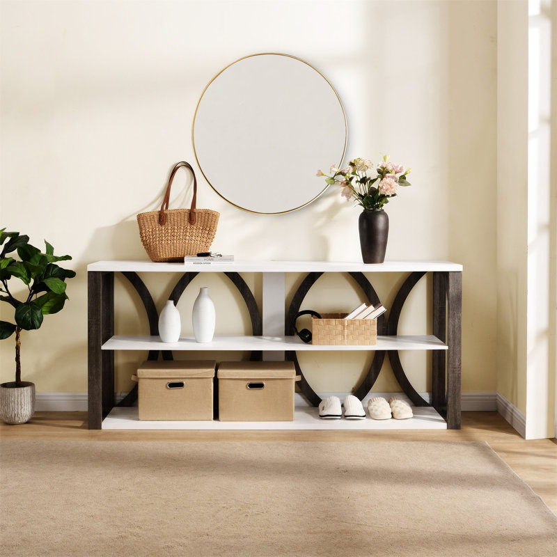 3-Tier Industrial Console Table, White, Gray