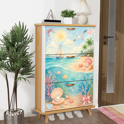 Armoire de rangement pour chaussures avec 3 tiroirs rabattables pour organisateur de rangement de chaussures de style pastel