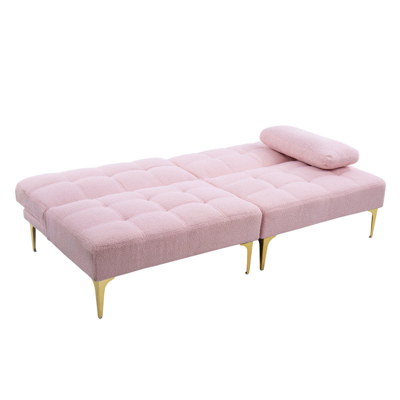 Tadija Twin Upholstered Convertible Sofa, 28" H x 35.5" W x 34" D, Pink Teddy