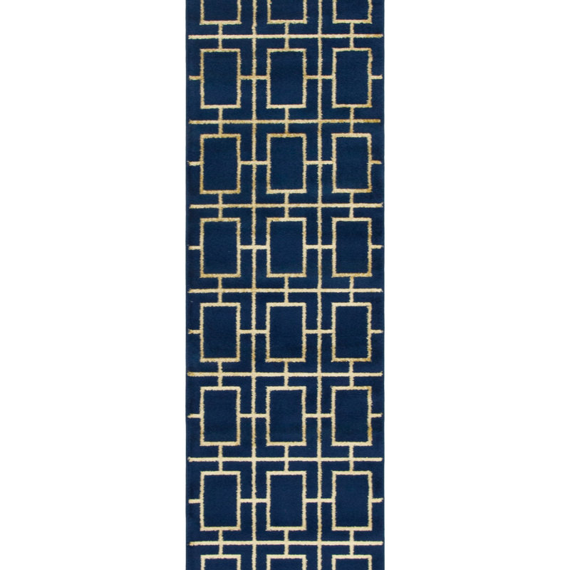 Tapis bleu marine Corando, Tapis de couloir 2 pi 7 po x 12 pi