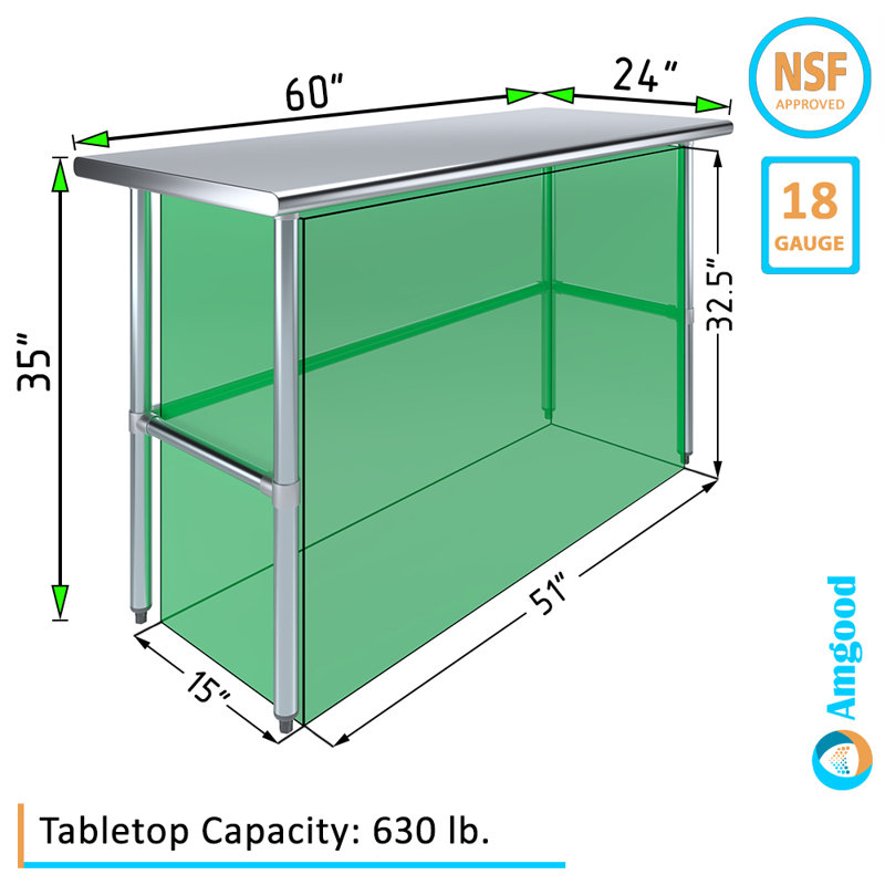 Stainless Steel Open Base Work Table, 35" H x 60" L x 24" W