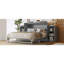 Grand lit en gris, avec tiroirs et tablettes spacieux, parfait pour les chambres compactes, lit gris, espace de construction-129990292