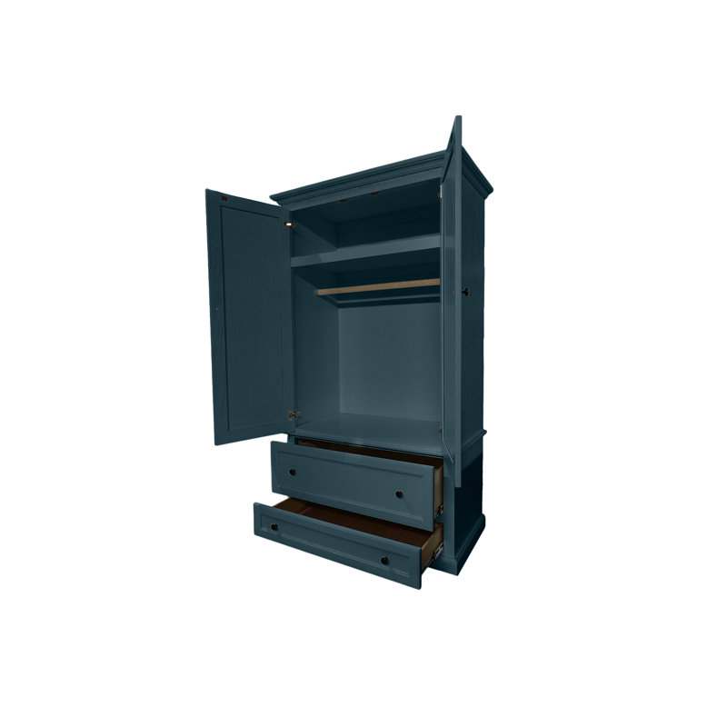 Modern Solid Wood Armoire, Smokey Blue