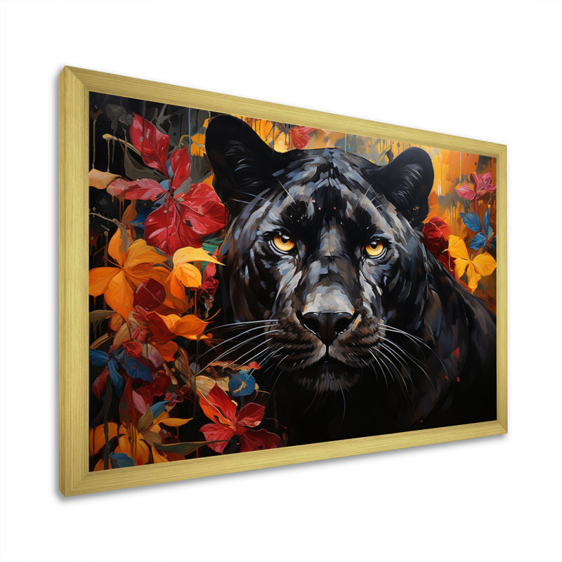 Panther Elusive Panther Collage - Animals Wall Decor, H 30 po x l 40 po x P 1,5 po, Cadre doré à une seule photo