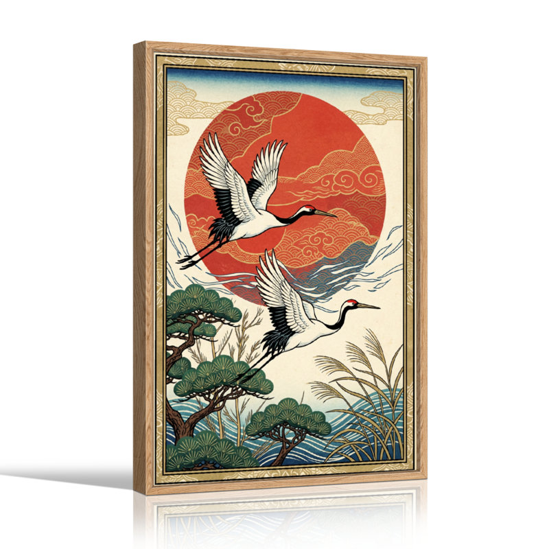 Ensemble de 1 tableau sur toile représentant une grue au coucher du soleil, H 36 po x l 24 po, Natural