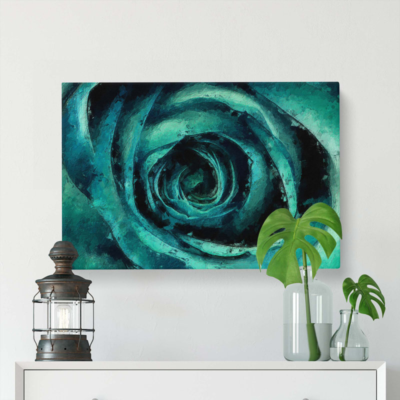 A Teal Rose In Abstract - Wrapped Canvas Painting, 35cm H x 50cm W x 3cm D