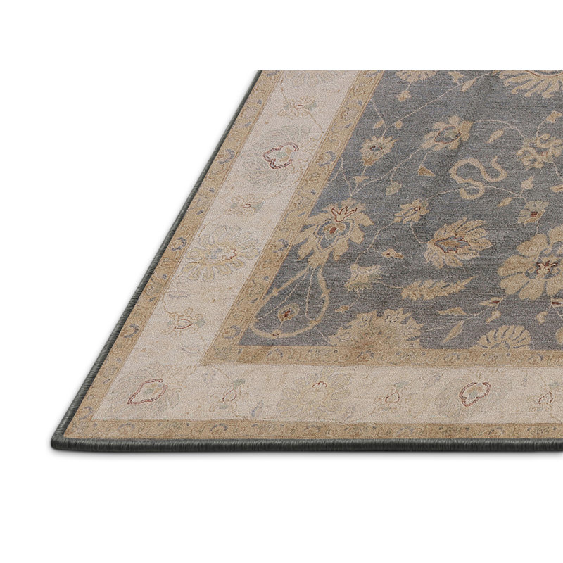 Tapis oriental ivoire / bleu marine Rikulf, Rectangle 8 pi x 12 pi