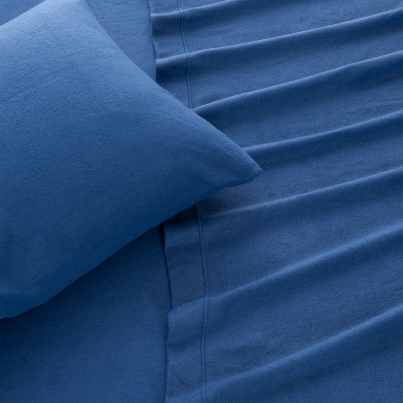 Navy Twin Solid Cotton Polyester Fleece Sheet Set