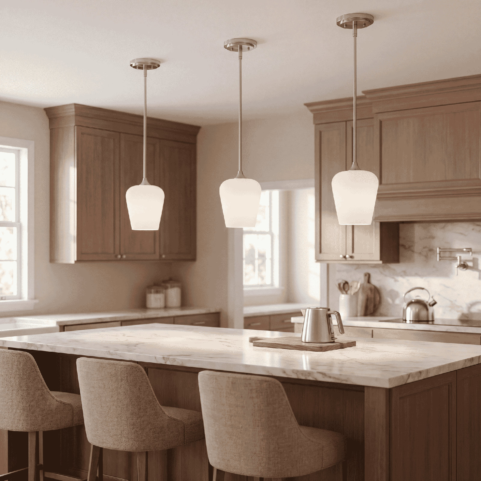 Breena Dimmable Single Light Pendant, White, Satin Nickel