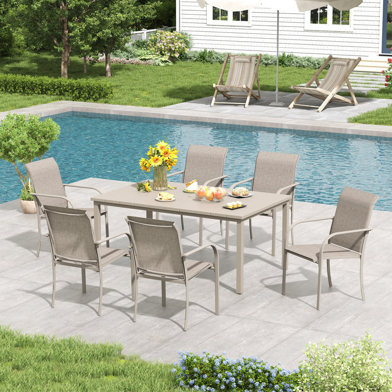 6-Person Outdoor Rectangular Dining Set, Cream/Cream
