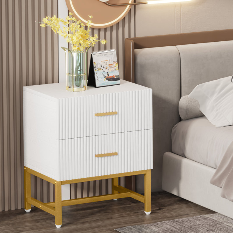 Heddo 19.7'' W Metal Nightstand, White/Gold