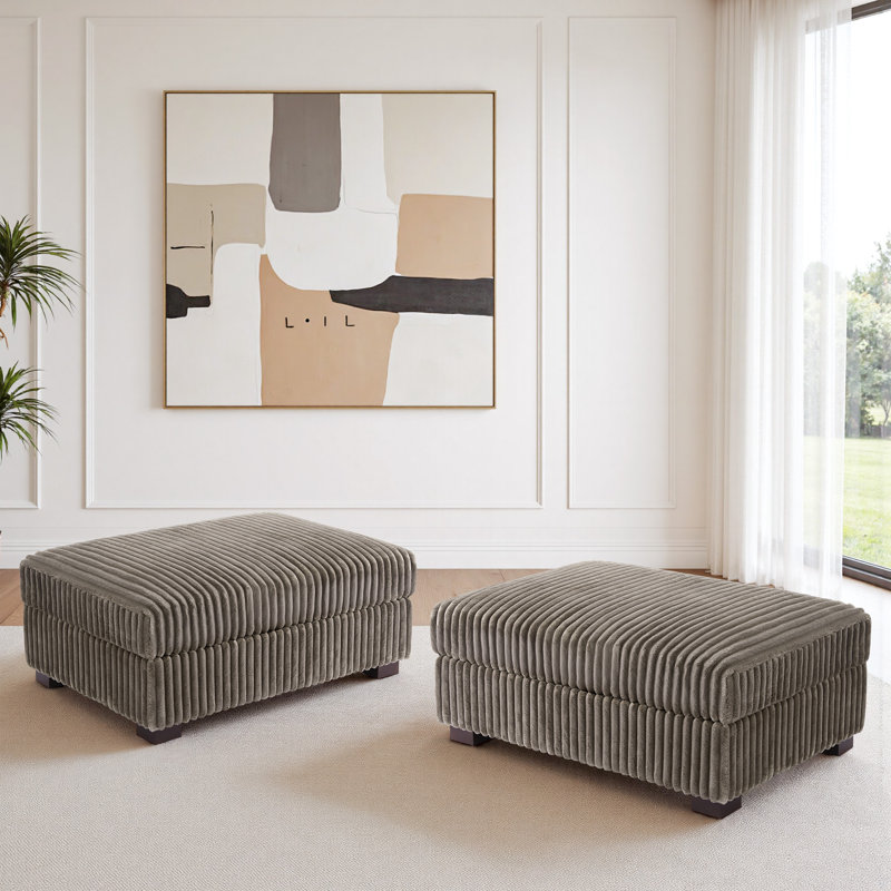Upholstered Light Brown Faux Rabbit Fur Flannel Rectangle Ottoman, Modular Part For Sectional Sofa, Light Brown