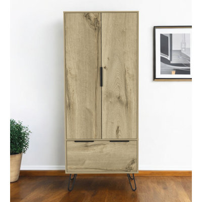 74" Oak Wood Two Door Single Drawer Combo Dresser