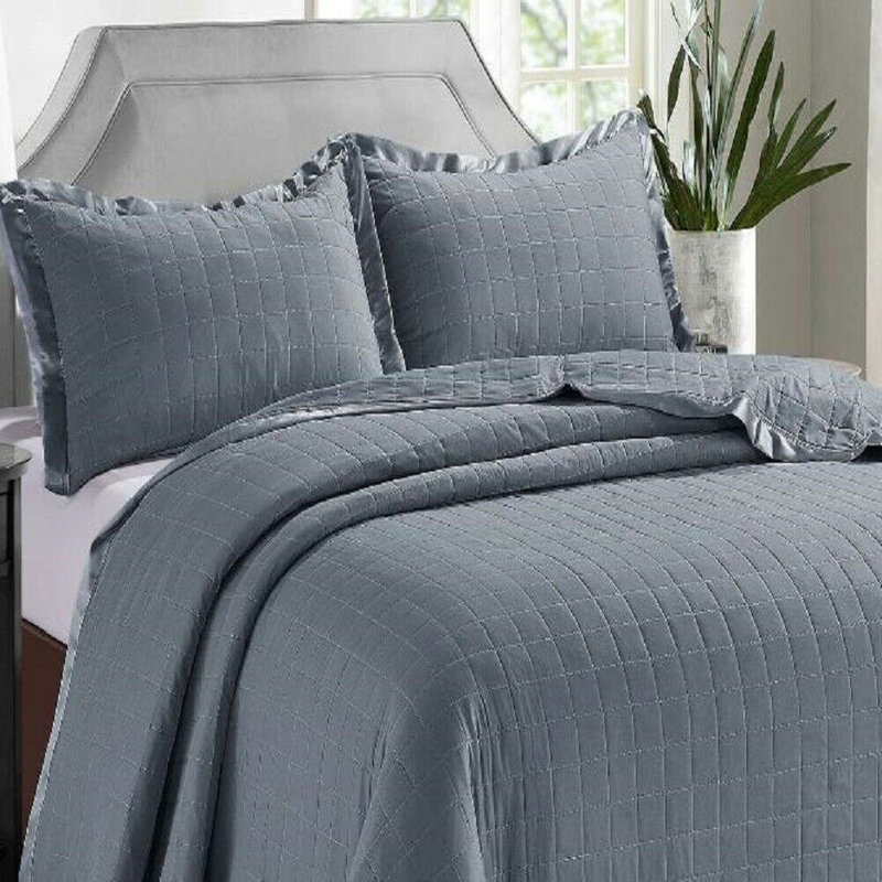 Osca Embossed Microfiber Bedspread Set All-Season Comforter Bed Throw with Matching Pillow Shams, Grey
