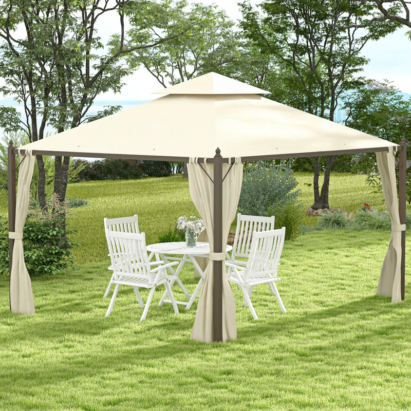 Pavillon de jardin extérieur beige. 10 pi x 12 pi, structure en acier, toit, rideaux d'intimité. Pavillon de jardin polyvalent de 12 pi Structure, rideaux pour l'intimité. Améliore la vie. Beige