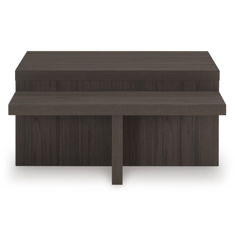 Ensemble de table basse et de table d'appoint 2 pièces Zeny, base géométrique, brun foncé