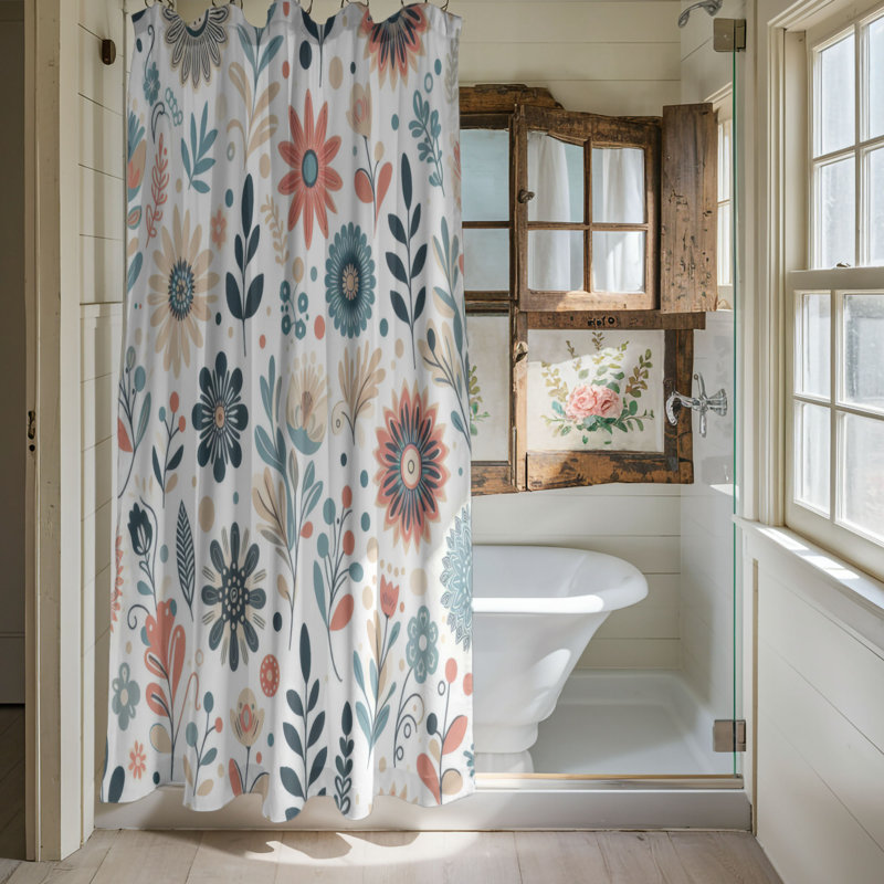 Rideau de douche 1 pièce Duffie Funky Florals, H 74 po x l 71 po