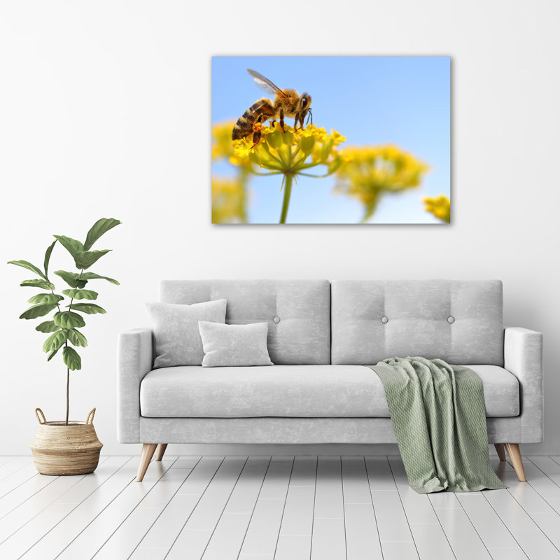 Bee On A Flower - No Frame Print on Canvas